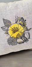 Load image into Gallery viewer, Yellow Floral Pillow Cover, Mustard Yellow Floral Pillow Cover, Yellow and Gray Pillow, Gray Pillow Cover, Embroidered Pillow Cover