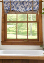 Load image into Gallery viewer, Blue Floral Rose Burlap Valance