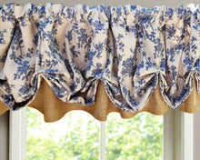 Load image into Gallery viewer, Blue Floral Burlap Balloon Valance