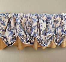 Load image into Gallery viewer, Blue Floral Burlap Balloon Valance