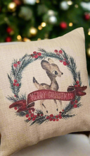 Load image into Gallery viewer, Pillow With Reindeer, Christmas Pillow Cover, Holiday Pillows, Reindeer Pillow, Pillow With Wreath, Pillow For Porch, Winter Pillow Cover