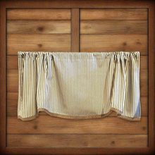 Load image into Gallery viewer, Scalloped Ticking Stripe Valance with Burlap Trim