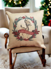Load image into Gallery viewer, Pillow With Reindeer, Christmas Pillow Cover, Holiday Pillows, Reindeer Pillow, Pillow With Wreath, Pillow For Porch, Winter Pillow Cover