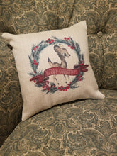 Load image into Gallery viewer, Pillow With Reindeer, Christmas Pillow Cover, Holiday Pillows, Reindeer Pillow, Pillow With Wreath, Pillow For Porch, Winter Pillow Cover