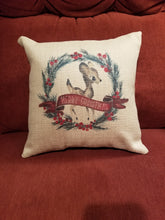 Load image into Gallery viewer, Pillow With Reindeer, Christmas Pillow Cover, Holiday Pillows, Reindeer Pillow, Pillow With Wreath, Pillow For Porch, Winter Pillow Cover