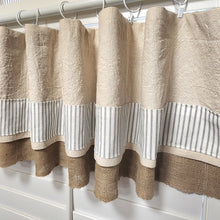 Load image into Gallery viewer, Burlap and Drop Cloth Valance with Ticking Banding