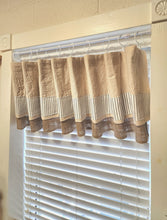 Load image into Gallery viewer, Burlap and Drop Cloth Valance with Ticking Banding