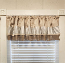 Load image into Gallery viewer, Burlap and Drop Cloth Valance with Ticking Banding