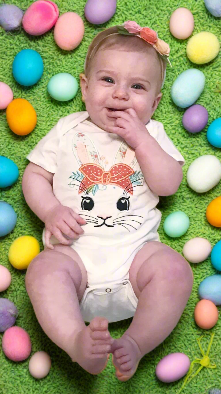 Embroidered Onesie With Bunny Applique