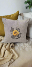 Load image into Gallery viewer, Yellow Floral Pillow Cover, Mustard Yellow Floral Pillow Cover, Yellow and Gray Pillow, Gray Pillow Cover, Embroidered Pillow Cover
