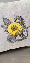 Load image into Gallery viewer, Yellow Floral Pillow Cover, Mustard Yellow Floral Pillow Cover, Yellow and Gray Pillow, Gray Pillow Cover, Embroidered Pillow Cover
