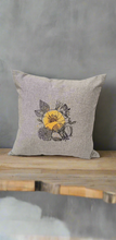 Load image into Gallery viewer, Yellow Floral Pillow Cover, Mustard Yellow Floral Pillow Cover, Yellow and Gray Pillow, Gray Pillow Cover, Embroidered Pillow Cover
