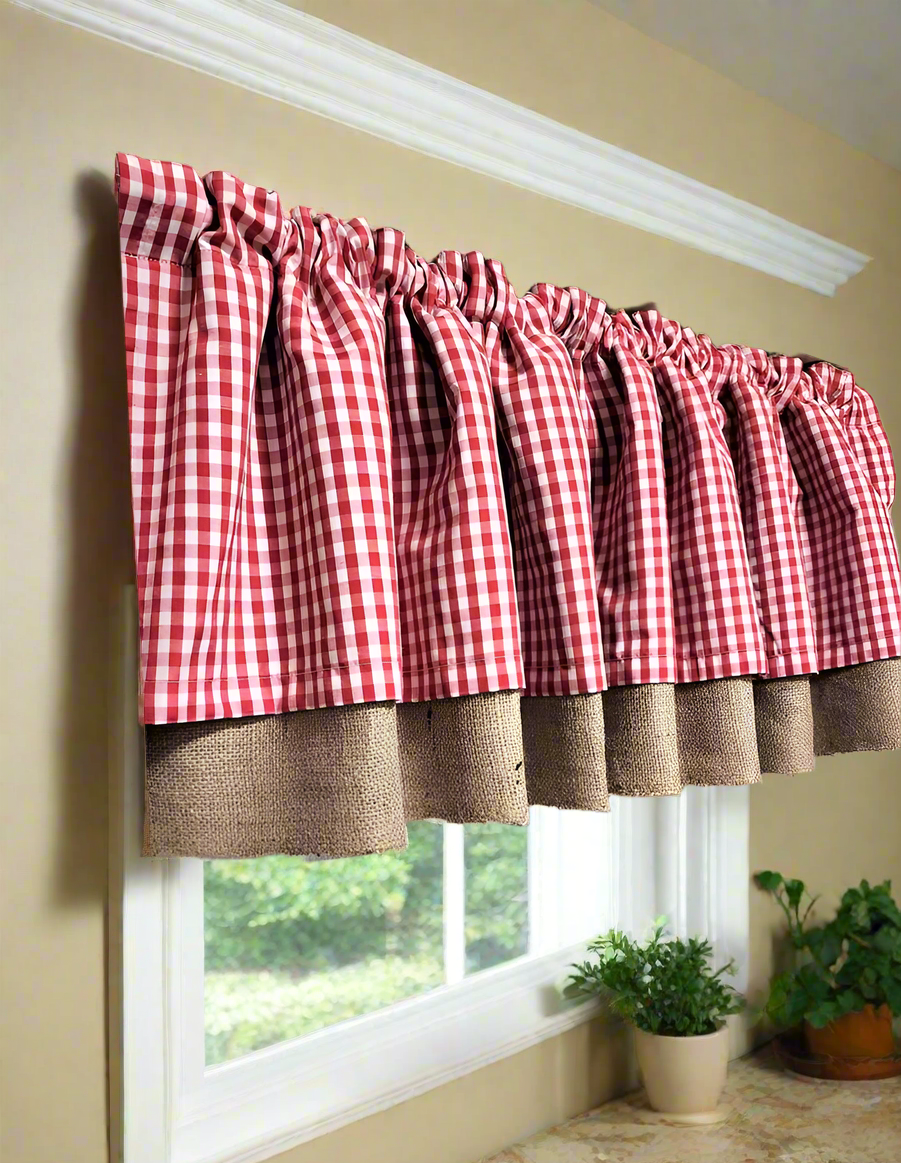 Burlap and Gingham Check Valance