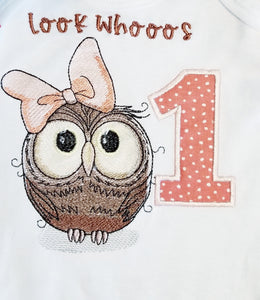 Embroidered Onesie With Owl Applique
