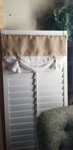 Burlap Curtain, White Sheer Curtain, Vintage Curtain, Farmhouse Curtain, Kitchen Curtain, Farmhouse Valance, Eyelet Curtain