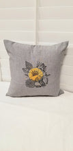 Load image into Gallery viewer, Yellow Floral Pillow Cover, Mustard Yellow Floral Pillow Cover, Yellow and Gray Pillow, Gray Pillow Cover, Embroidered Pillow Cover
