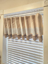 Load image into Gallery viewer, Burlap and Drop Cloth Valance with Ticking Banding
