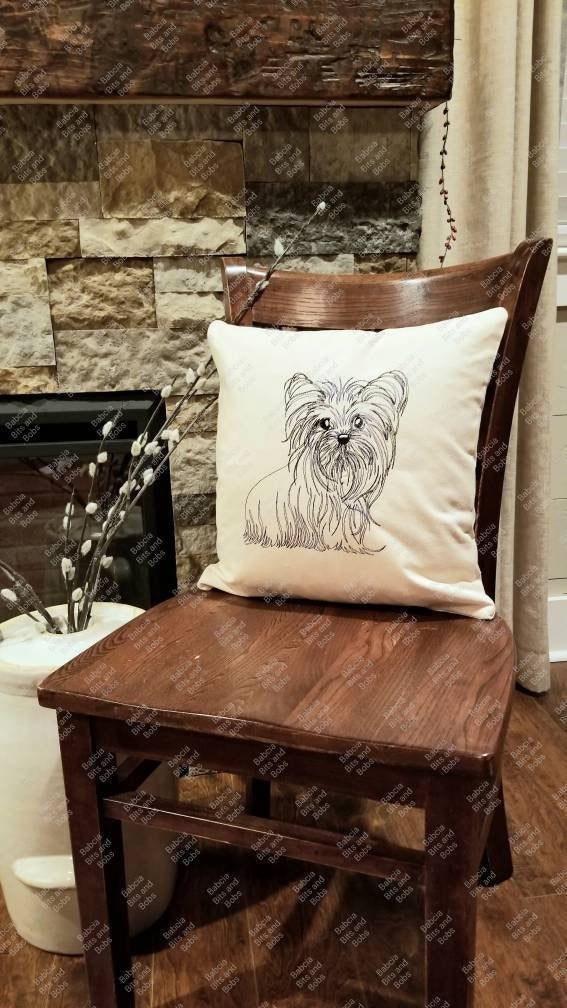 Embroidered Yorkie Pillow, (Personalized Option)